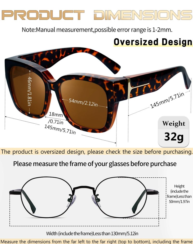 KANASTAL Over Glasses Sunglasses Polarized UV400 Protection for Women Men Oversized Shades Square Large Frame Design Fashion Trendy Accessories Tortoise Brown/Brown - Image 4
