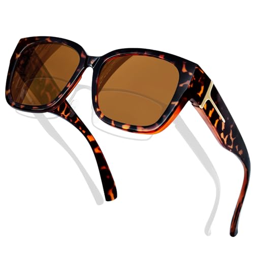 KANASTAL Over Glasses Sunglasses Polarized UV400 Protection for Women Men Oversized Shades Square Large Frame Design Fashion Trendy Accessories Tortoise Brown/Brown - Image 1