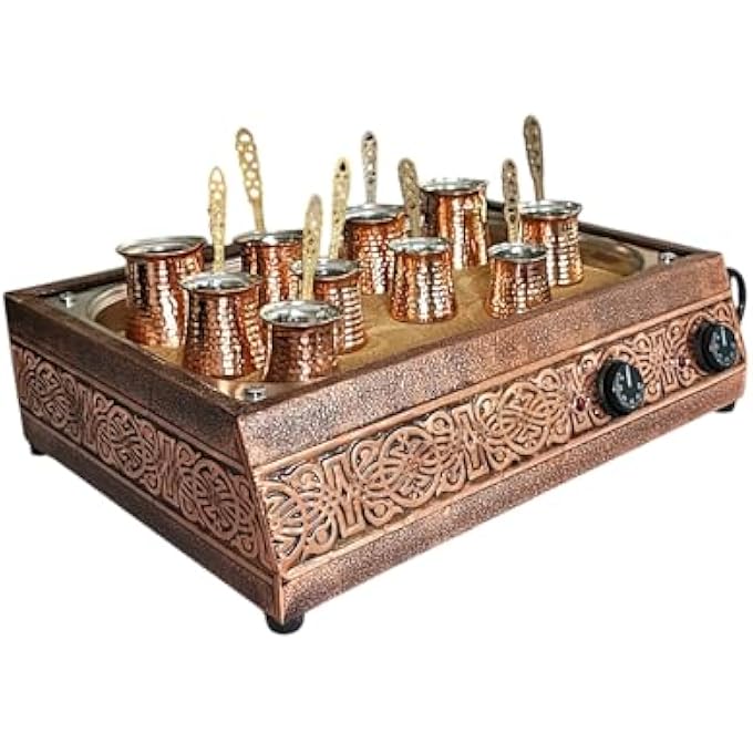 ريحني ماكينة صنع القهوة التركية التقليدية المصنوعة من النحاس بتصميم عثماني مع مجموعتين من أواني القهوة - Image 2