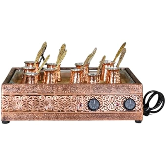 ريحني ماكينة صنع القهوة التركية التقليدية المصنوعة من النحاس بتصميم عثماني مع مجموعتين من أواني القهوة - Image 1