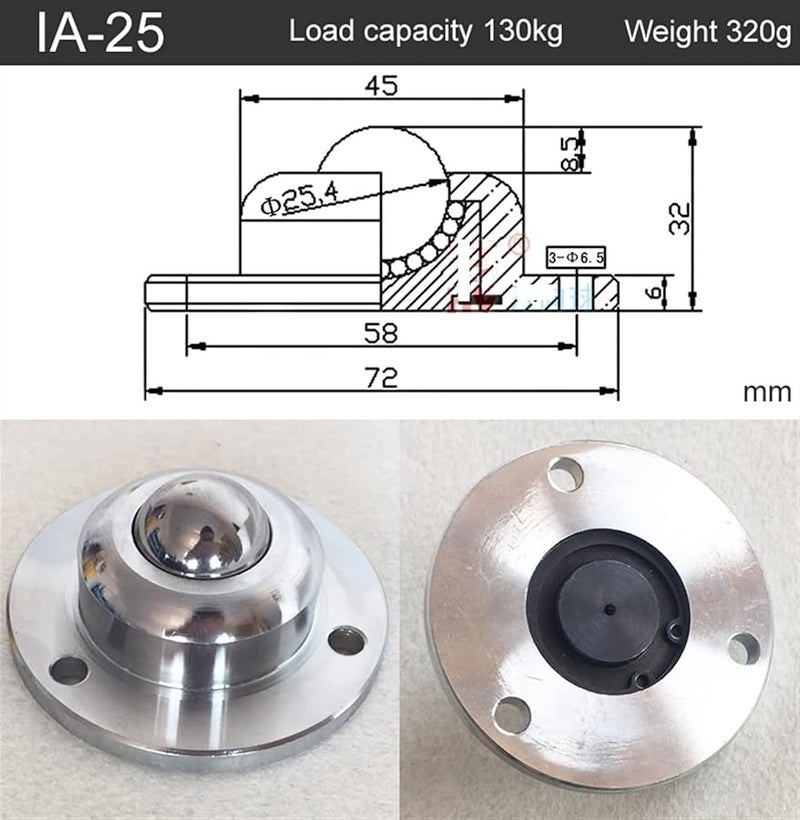 Heavy Duty Precision Ball Bearing Caster Wheel Round Flange 3 Hole IA 25 Transmission Furniture - Image 5