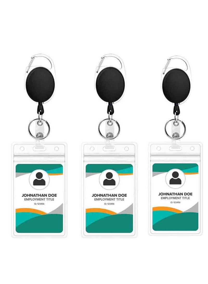 Generic 3 Pack Retractable Badge Reels- ID Holders with Belt Clip & Key Ring- 3 Clear ID Card Sleeves- Ideal for Work, Teachers, Nurses, and Students  - Image 1