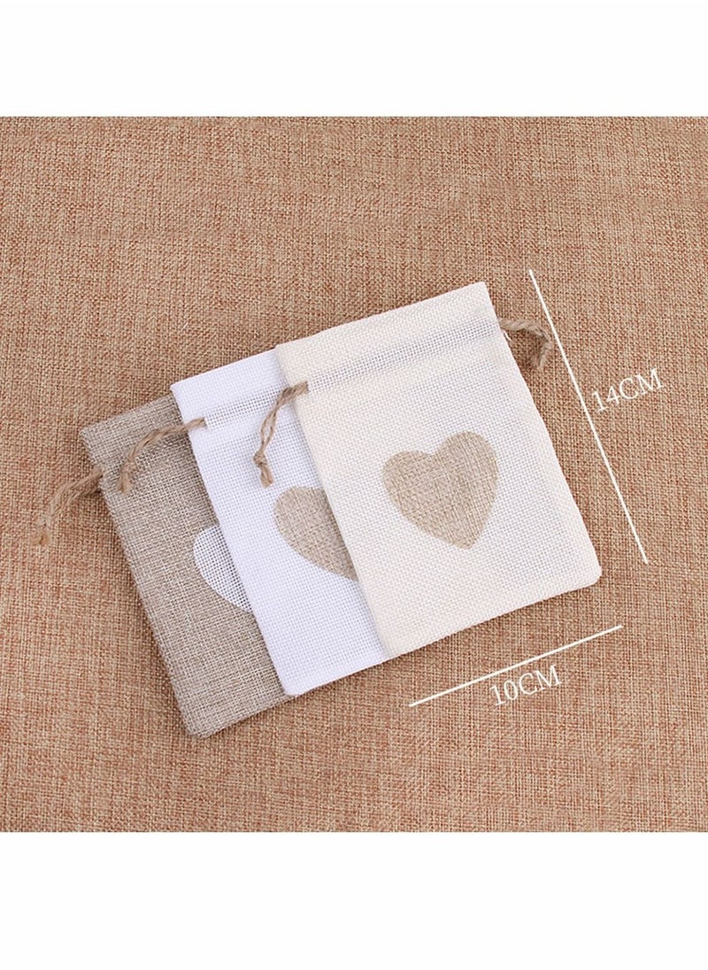 HomarKet 25-Piece Burlap Bags Drawstring Gift Bags with Heart Hessian Jute Jewelry Candy Pouches for Wedding Baby Shower Party Favors  - Image 2