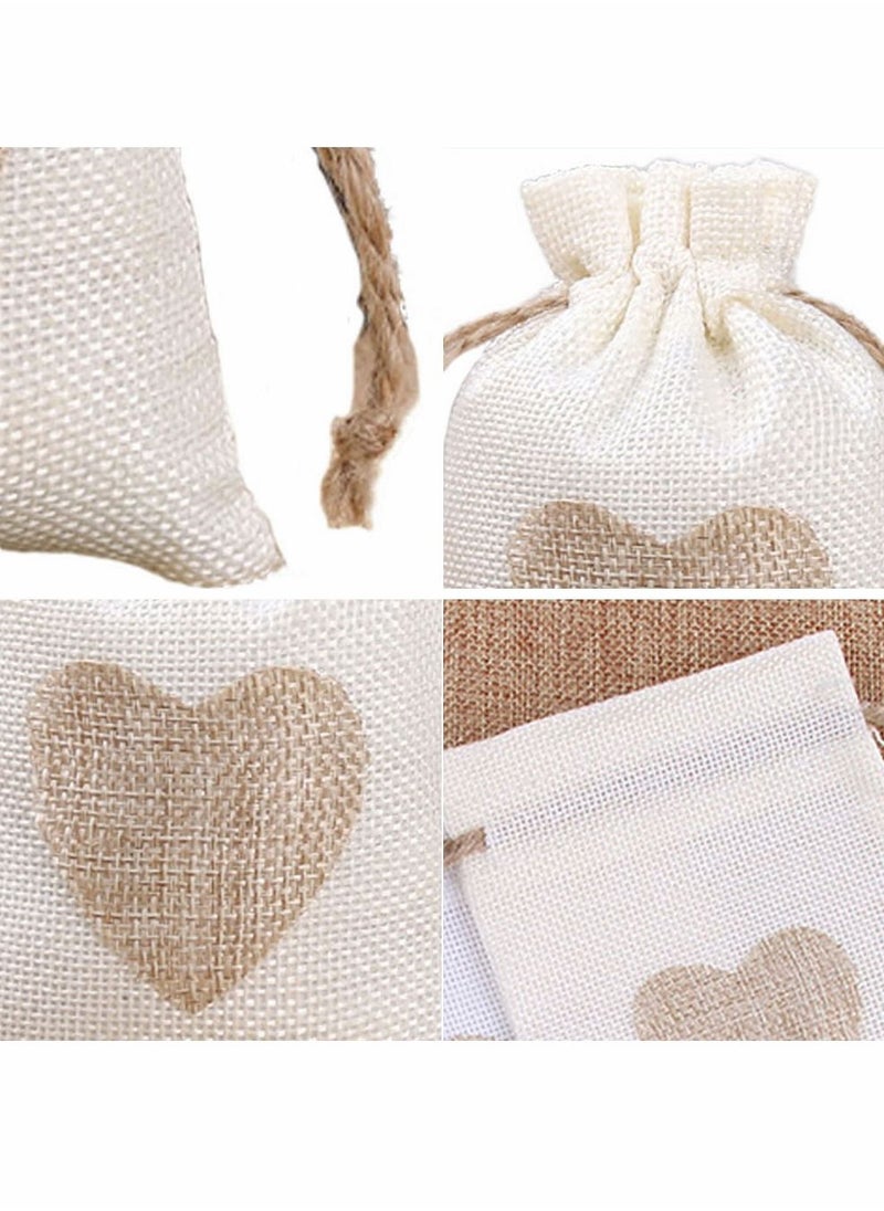 HomarKet 25-Piece Burlap Bags Drawstring Gift Bags with Heart Hessian Jute Jewelry Candy Pouches for Wedding Baby Shower Party Favors  - Image 3