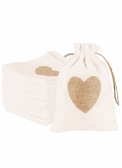 HomarKet 25-Piece Burlap Bags Drawstring Gift Bags with Heart Hessian Jute Jewelry Candy Pouches for Wedding Baby Shower Party Favors  - Image 1