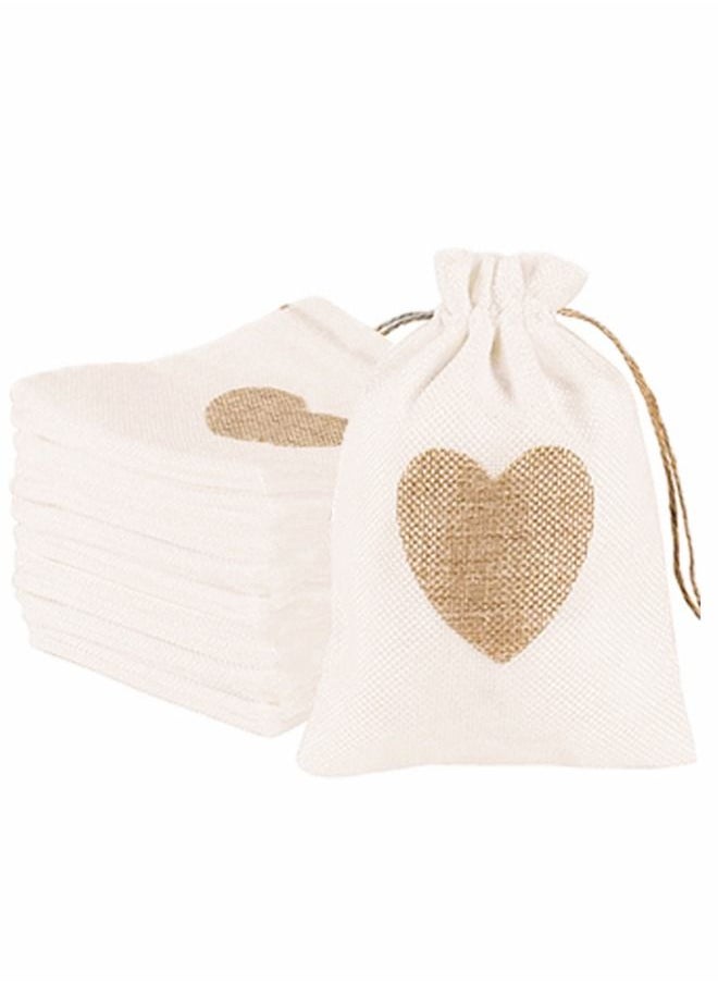 HomarKet 25-Piece Burlap Bags Drawstring Gift Bags with Heart Hessian Jute Jewelry Candy Pouches for Wedding Baby Shower Party Favors  - Image 1