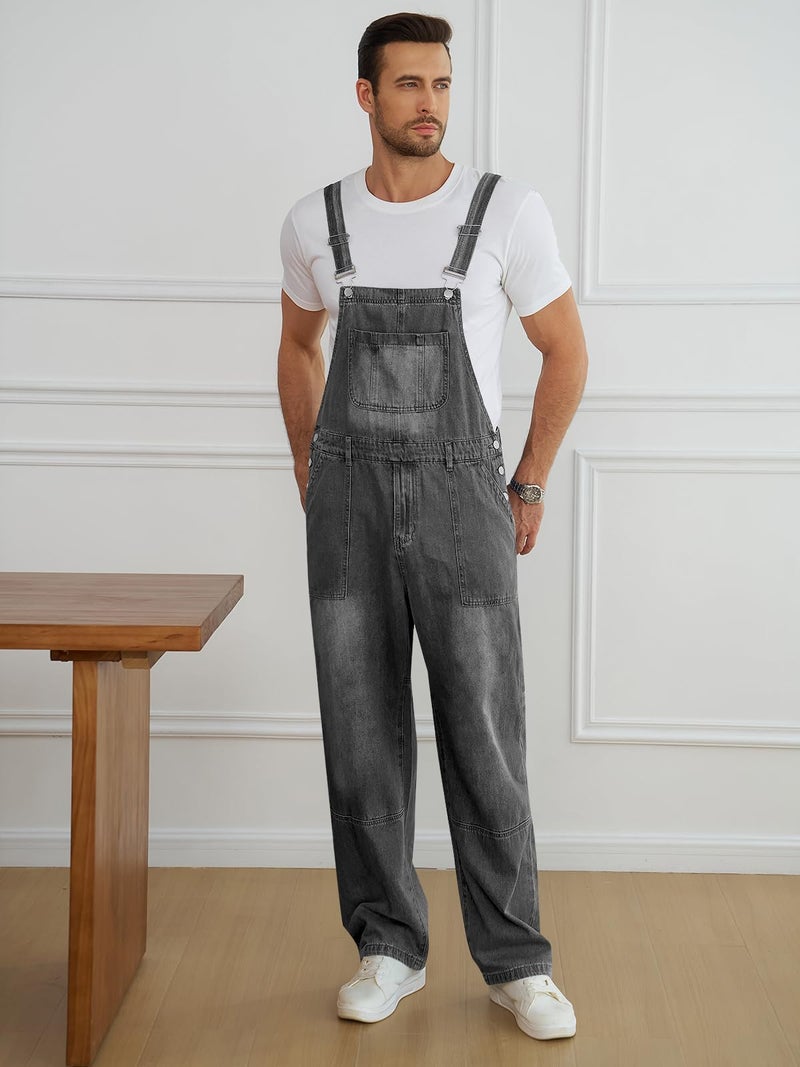 Runcati Men's Denim Bib Overall Jean Romper Casual Fashion Workwear Adjustable Strap Loose Fit Hip Hop Jumpsuit - Image 2