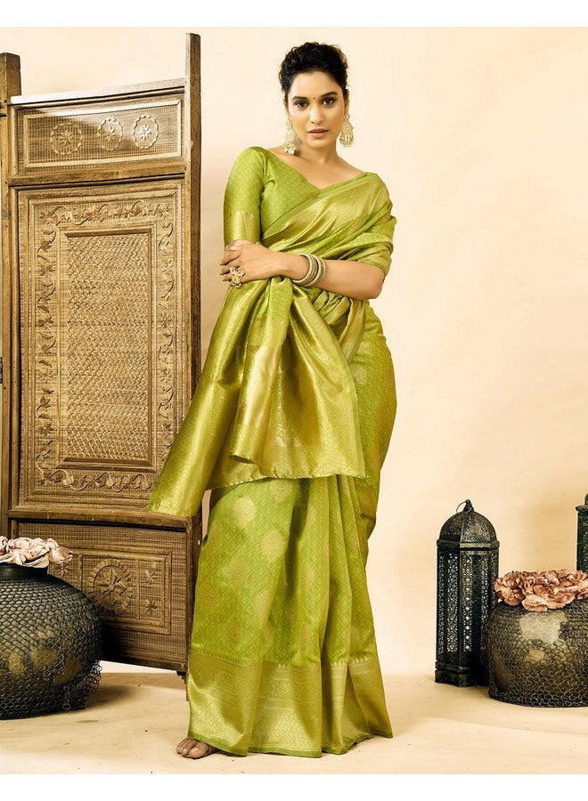 SIRIL Women's Kanjivaram Soft Silk Jacquard Saree with Unstitched Blouse Piece (4392S652_Parrot Green) - Image 3