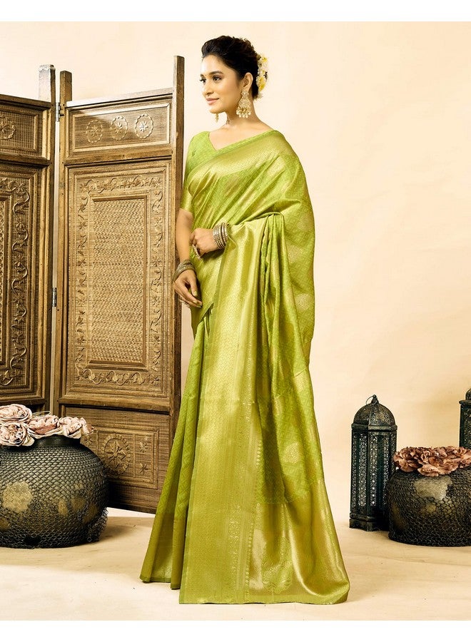 SIRIL Women's Kanjivaram Soft Silk Jacquard Saree with Unstitched Blouse Piece (4392S652_Parrot Green) - Image 2