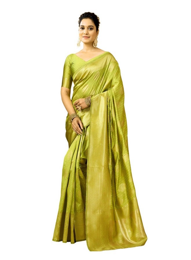 SIRIL Women's Kanjivaram Soft Silk Jacquard Saree with Unstitched Blouse Piece (4392S652_Parrot Green) - Image 1