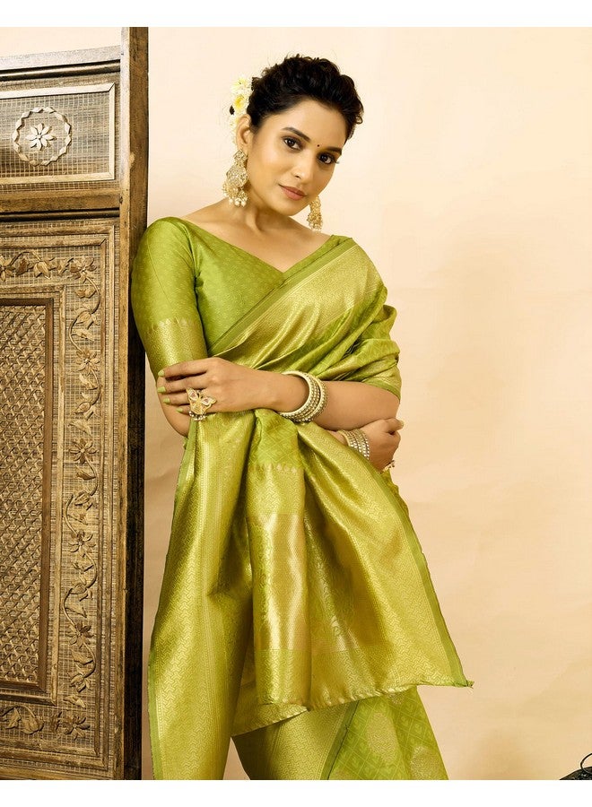 SIRIL Women's Kanjivaram Soft Silk Jacquard Saree with Unstitched Blouse Piece (4392S652_Parrot Green) - Image 5