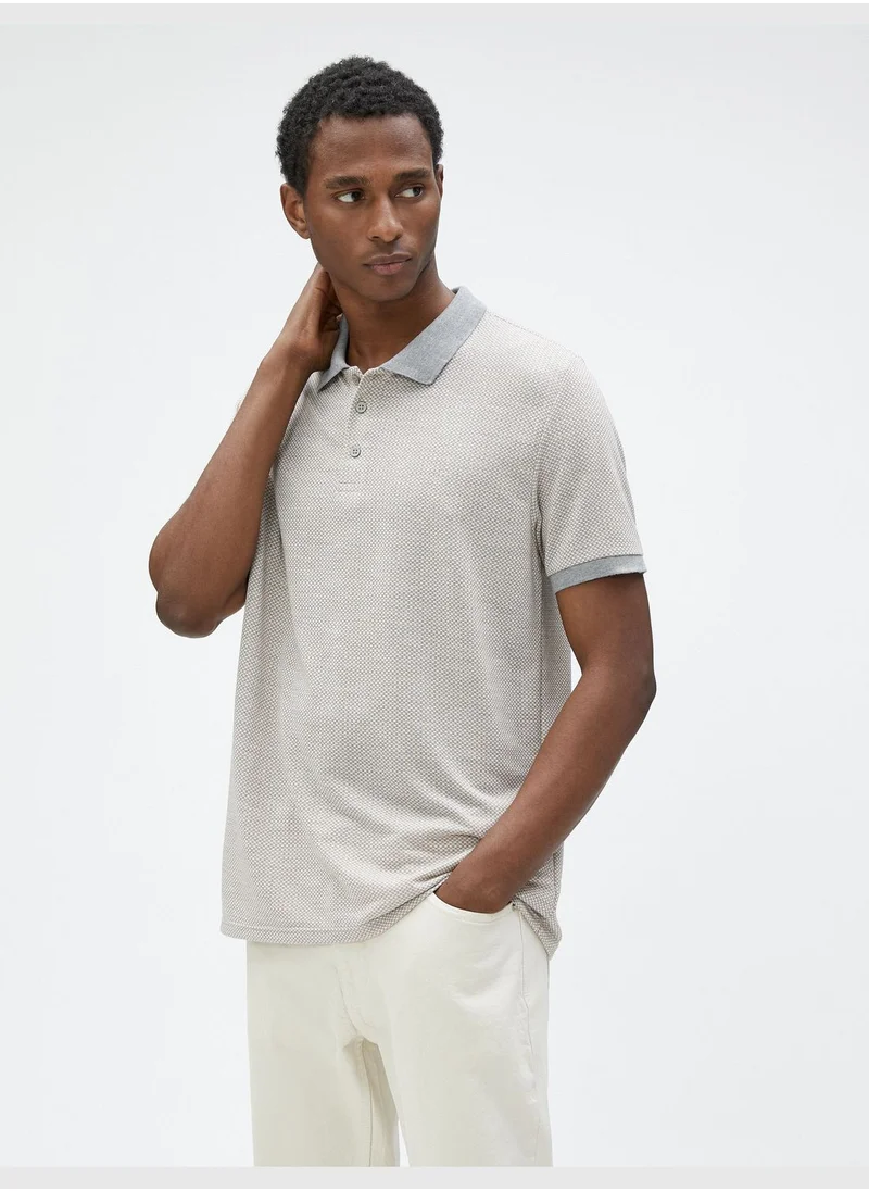 كوتون Polo T-Shirt Geometric Printed Buttoned Slim Fit Short Sleeve