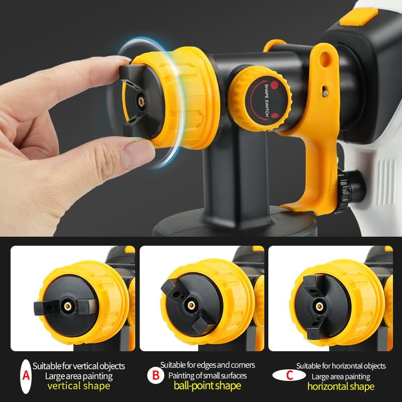 ZHUITU Paint Sprayer 1000W HVLP Electric Spray Paint Gun with 6 Copper Nozzles and 3 Spray Patterns 1200ML High Capacity Container for Furniture, Fences, Walls, Garage Doors (Yellow) - Image 2