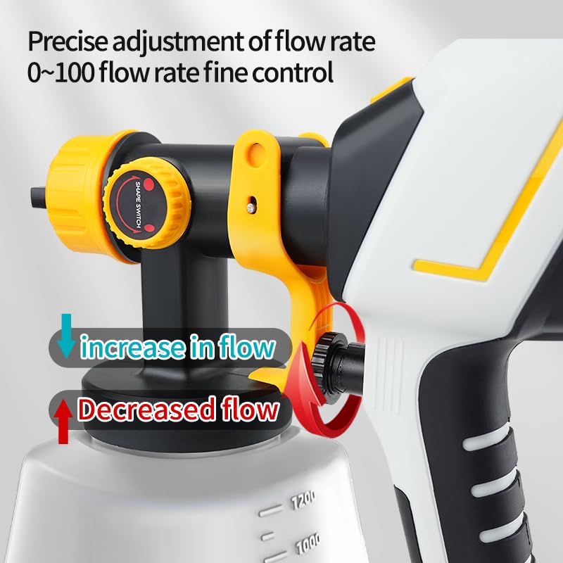 ZHUITU Paint Sprayer 1000W HVLP Electric Spray Paint Gun with 6 Copper Nozzles and 3 Spray Patterns 1200ML High Capacity Container for Furniture, Fences, Walls, Garage Doors (Yellow) - Image 5