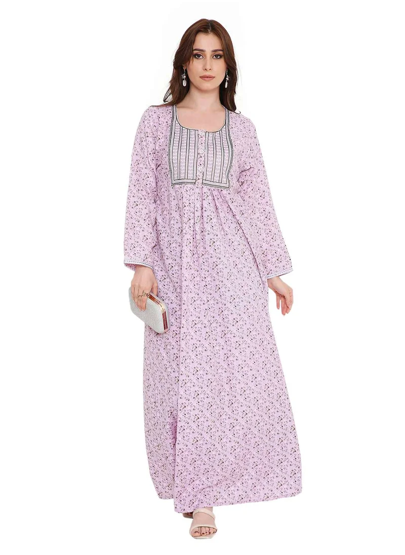 هانا آند سارا elegant thread embroidery with tiny prints and buttoned styled arabic kaftan jalabiya dresses