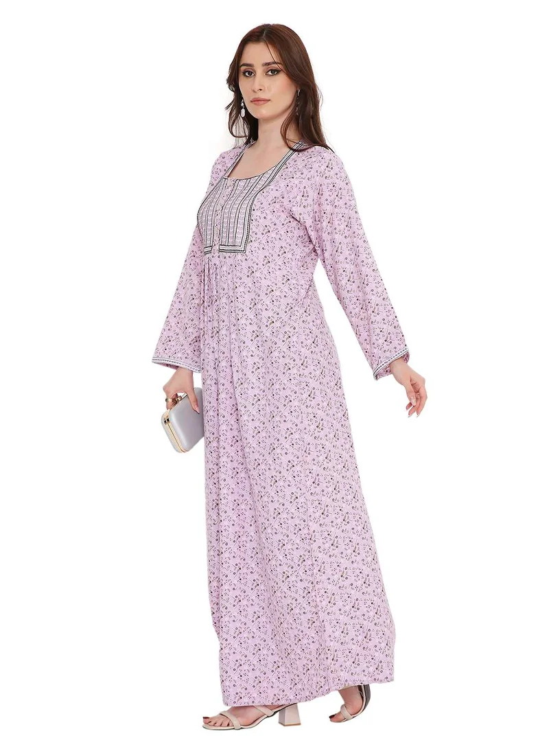 HANA & SARA elegant thread embroidery with tiny prints and buttoned styled arabic kaftan jalabiya dresses
