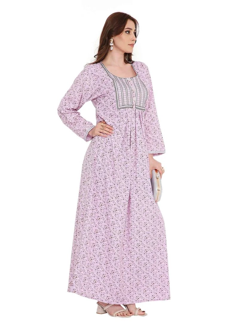 HANA & SARA elegant thread embroidery with tiny prints and buttoned styled arabic kaftan jalabiya dresses