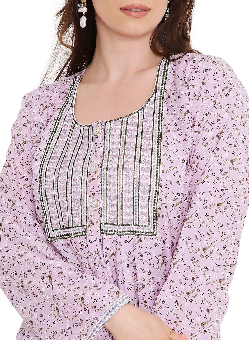HANA & SARA elegant thread embroidery with tiny prints and buttoned styled arabic kaftan jalabiya dresses
