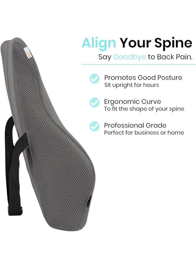 kossto Orthopedic Back Brace Memory Foam Lumbar Support Backrest for Upper, Middle & Lower Back Pain Compatible with Car, Office Chair Having Mesh Cover, Adjustable Strap (Grey) - Image 2
