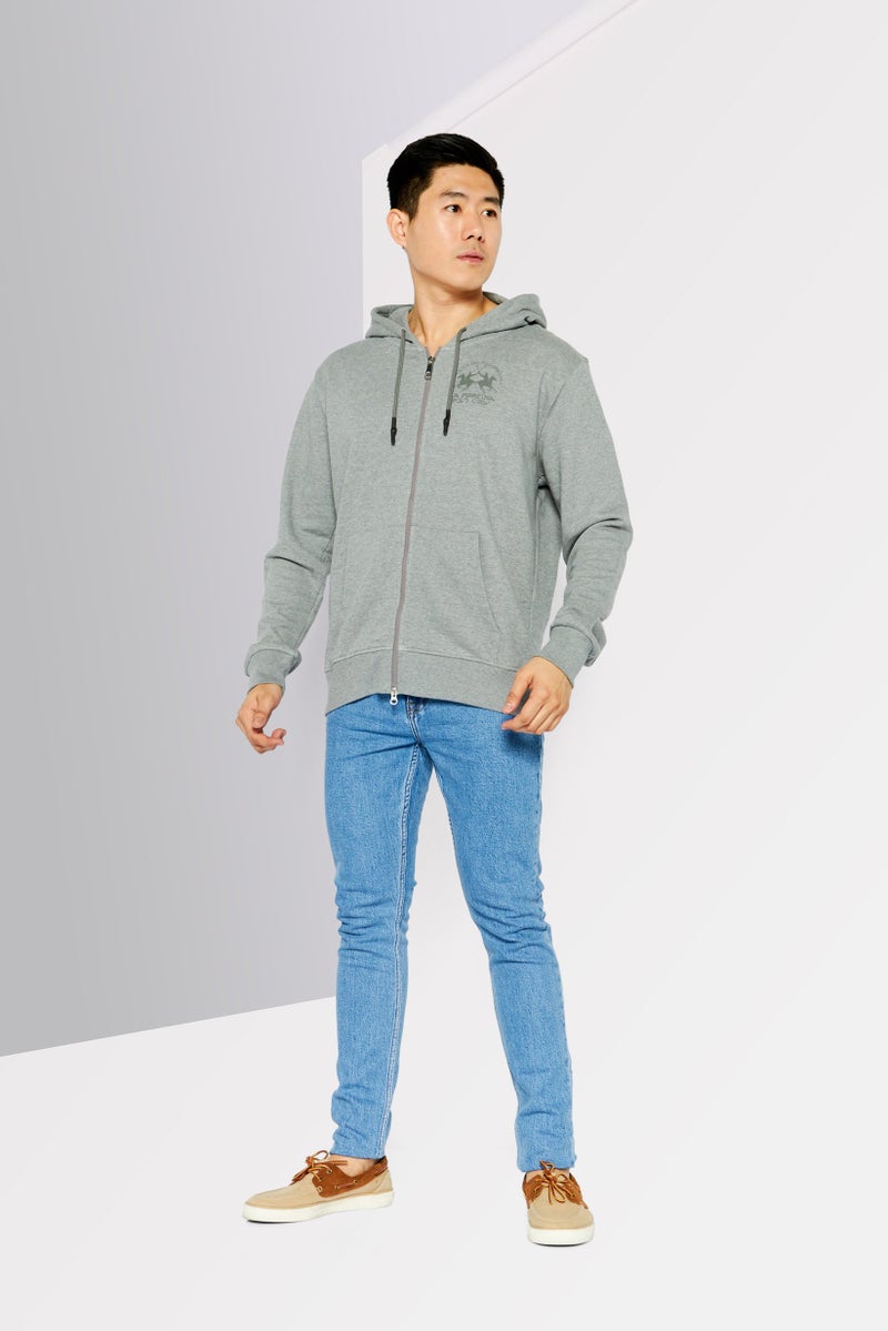 La Martina Men Hood With Drawstring  Brand Logo Long Sleeve Hoodies, Grey  - Image 2
