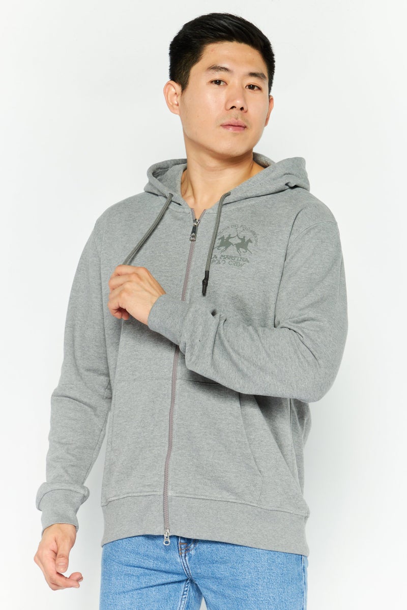 La Martina Men Hood With Drawstring  Brand Logo Long Sleeve Hoodies, Grey  - Image 1