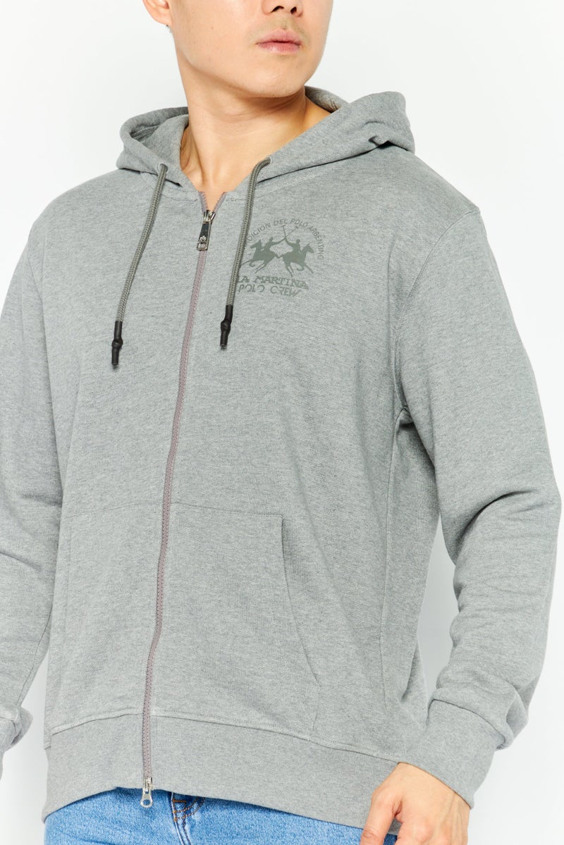 La Martina Men Hood With Drawstring  Brand Logo Long Sleeve Hoodies, Grey  - Image 3