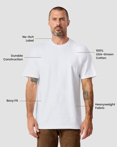 INTO THE AM Heavyweight T Shirts for Men Boxy Oversized 100% Cotton Heavy Duty Thick Plain Tshirt Tee (White, Medium) - Image 4