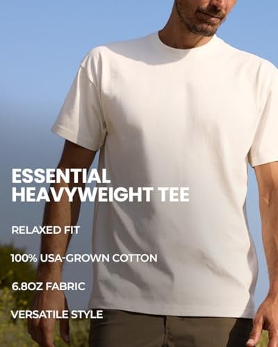 INTO THE AM Heavyweight T Shirts for Men Boxy Oversized 100% Cotton Heavy Duty Thick Plain Tshirt Tee (White, Medium) - Image 5