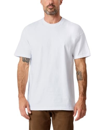 INTO THE AM Heavyweight T Shirts for Men Boxy Oversized 100% Cotton Heavy Duty Thick Plain Tshirt Tee (White, Medium) - Image 1