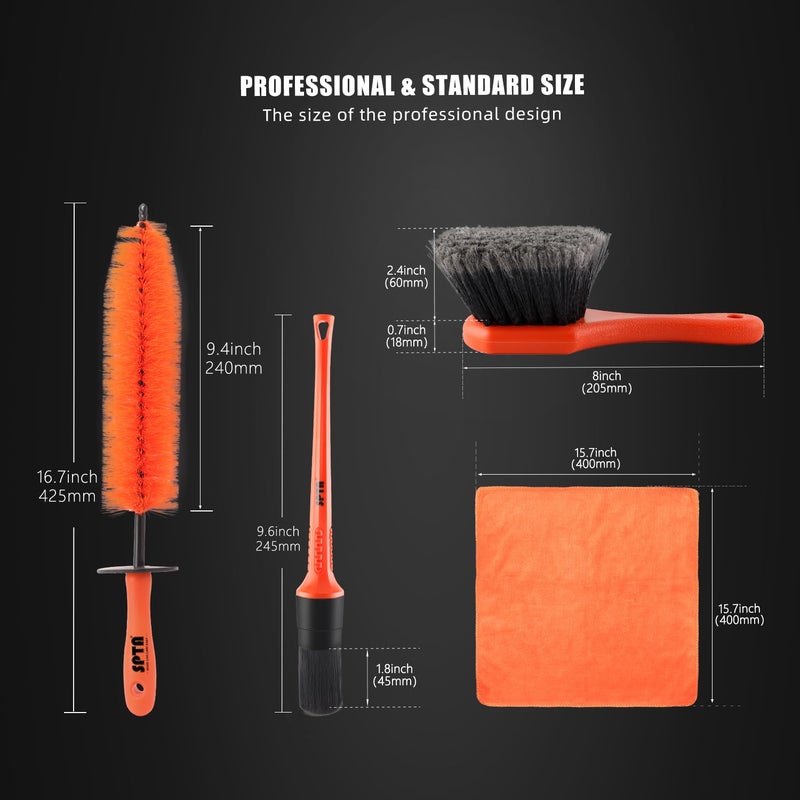 SPTA 8Pcs Wheel & Tire Brush Car Detailing kit, Easy Reach Wheel and Rim Brush, 5pcs Detailing Brushes, Short Handle Cleaning Brush, 1pc Microfiber Cleaning Cloth, Great to Clean Dirty Tires - Image 2