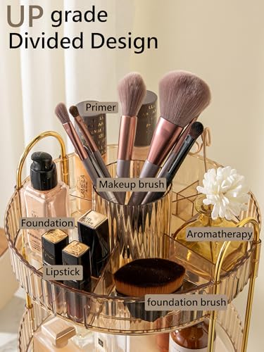 Asayuee 360 Rotating Makeup Organizer3 Tier Large Capacity Make Up Organizers and StorageSkincare Perfume Vanity OrganizersBathroom Cosmetics Storage Organizer CountertopGold - Image 3