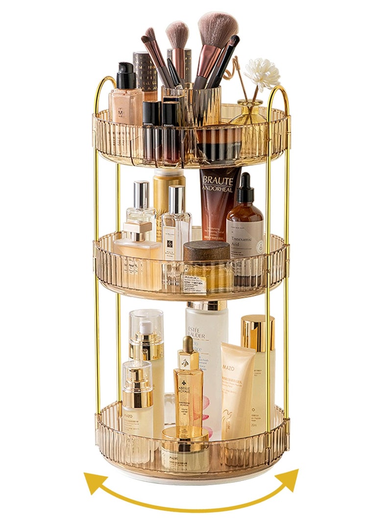 Asayuee 360 Rotating Makeup Organizer3 Tier Large Capacity Make Up Organizers and StorageSkincare Perfume Vanity OrganizersBathroom Cosmetics Storage Organizer CountertopGold - Image 2