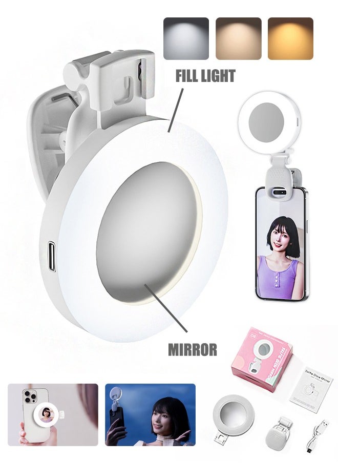 Beyond LED Selfie Light Mirror, Selfie Light for iPhone with 3 Lights and Infinite Adjustment Modes, 200 mAh Phone Light Clip for Cell Phones,Laptop, TikTok, Makeup, Live Broadcast (white)  - Image 1
