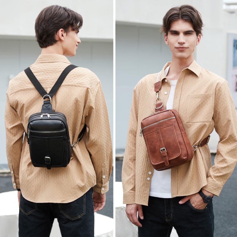 MYHOZEE 2-in-1 Small Diaper Bag Crossbody for Women & Men, Vegan Leather Sling Backpack Purse with Instant Wipes Pocket, Waterproof Travel Chest Bag, Dog Walking Bag, Gift for New Mom Dad, Brown - Image 2