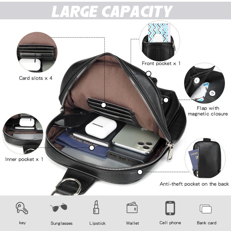 MYHOZEE 2-in-1 Small Diaper Bag Crossbody for Women & Men, Vegan Leather Sling Backpack Purse with Instant Wipes Pocket, Waterproof Travel Chest Bag, Dog Walking Bag, Gift for New Mom Dad, Brown - Image 4