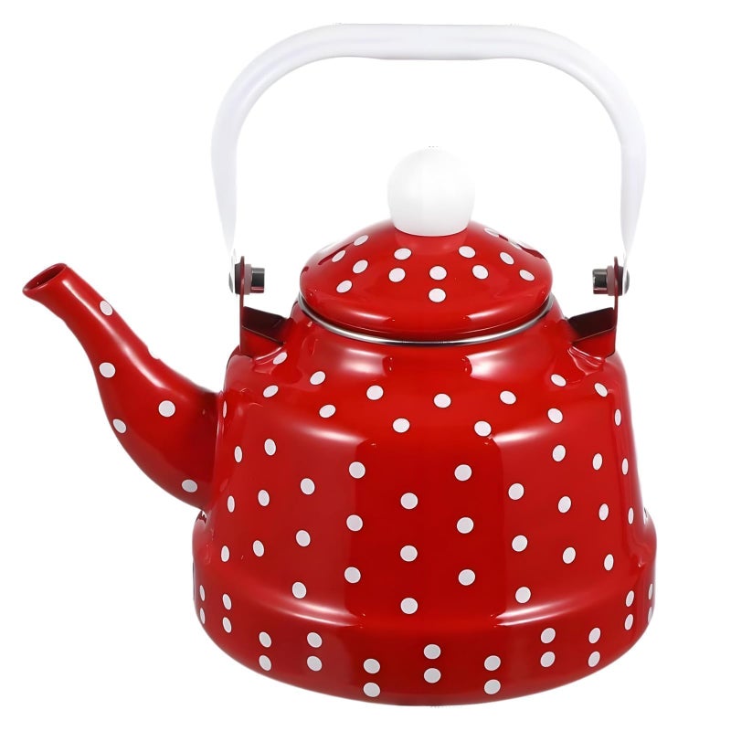Hoceium 1.8Quart Vintage Enamel Tea Kettle Stovetop for Kitchen,Small Tea Pot for Stove Water Kettle with Red White Spots,Hot Water Teapot Coffee Pot for Gas,Induction,Electric,Housewarming Gift(No Whistling) - Image 1