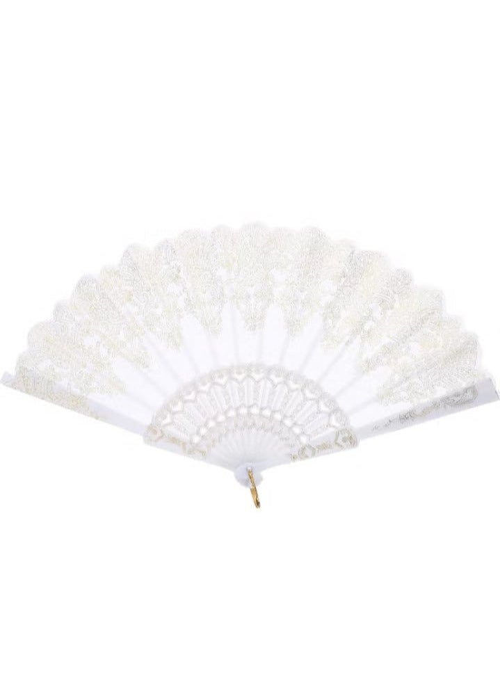 مروحة يد صينية قابلة للطي من اكسيارت قطعة واحدة، كبيرة بنمط صيني، للمهرجانات وحفلات الزفاف، ذهبية، بلاستيك، أبيض - Image 1