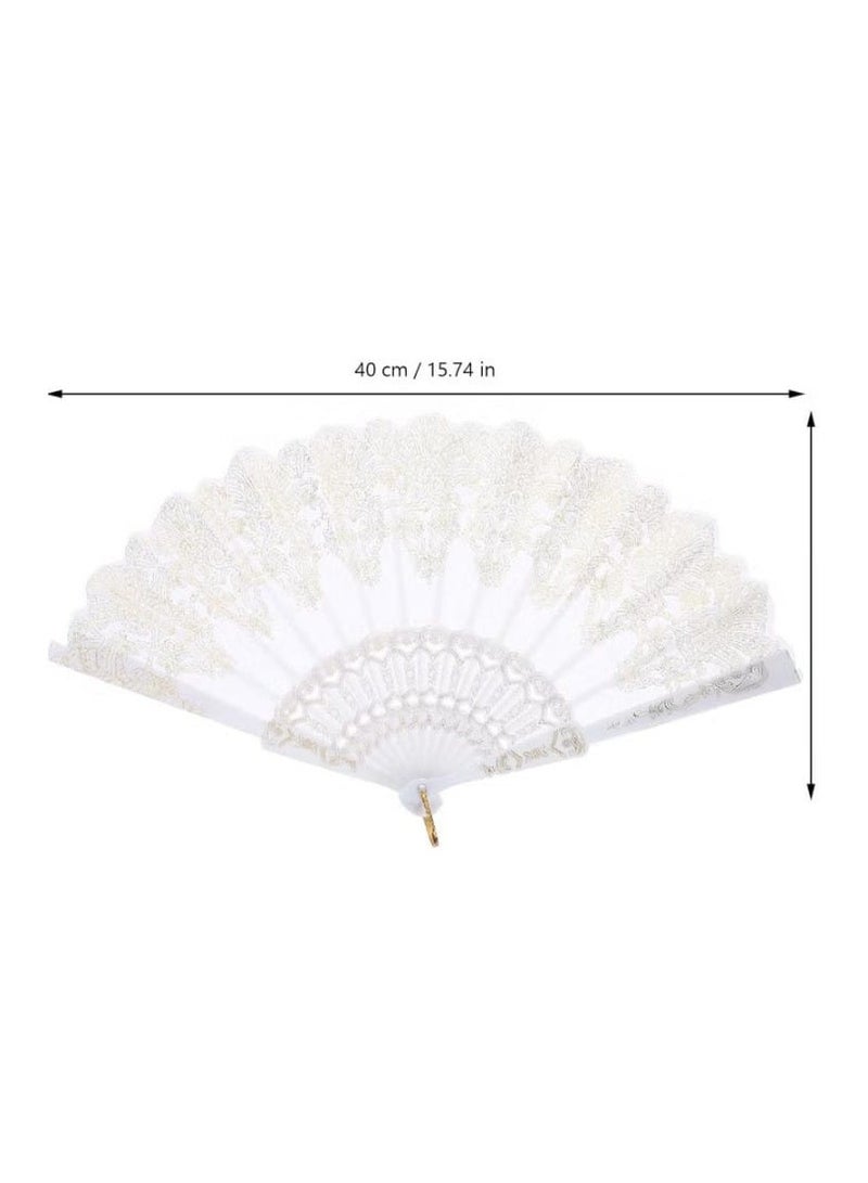 مروحة يد صينية قابلة للطي من اكسيارت قطعة واحدة، كبيرة بنمط صيني، للمهرجانات وحفلات الزفاف، ذهبية، بلاستيك، أبيض - Image 3