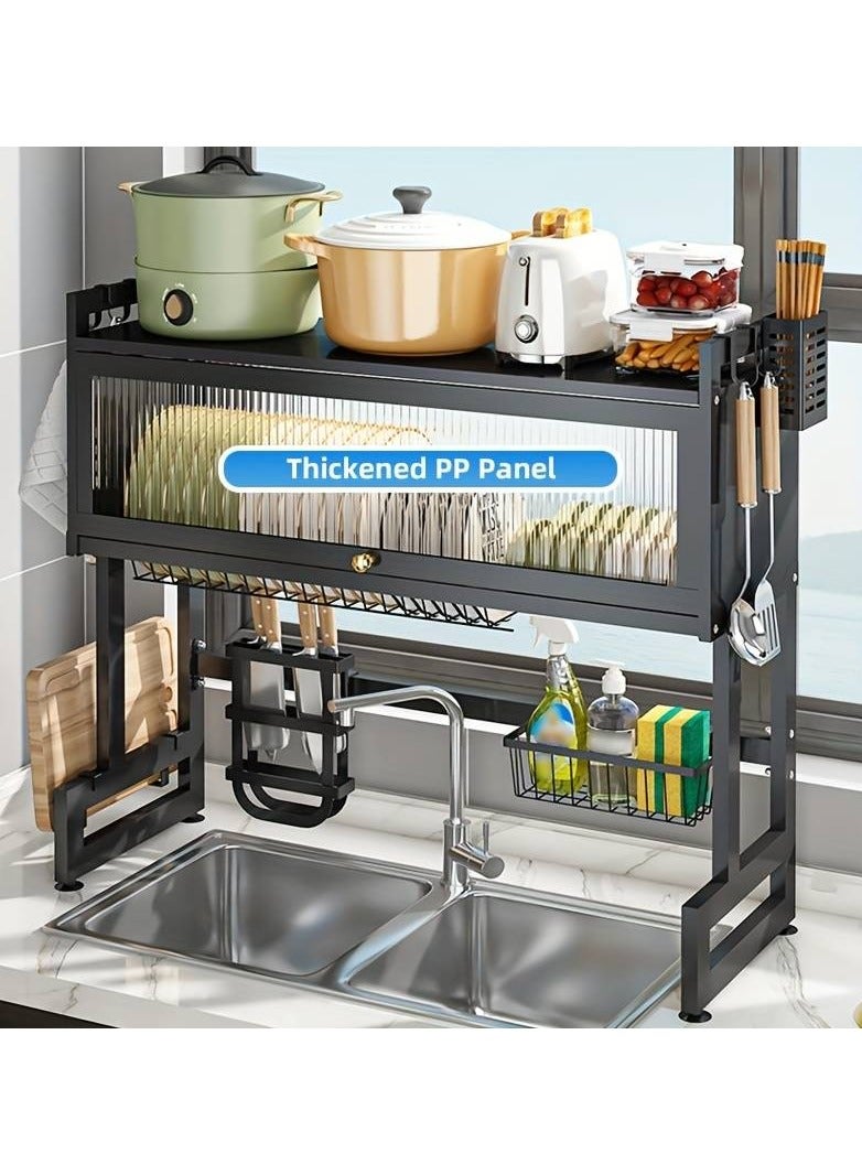 DubaiGallery Dish Cupboard Rack Over Sink Drainer with Lid Dry Storage Kitchen Organizer Rack Stainless Steel Cupboard Rack Kitchen Organizer - Image 4