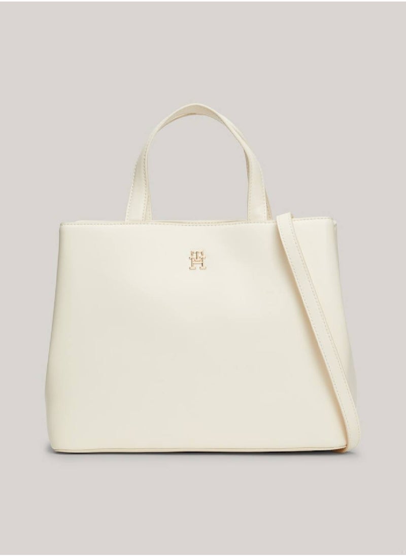 TOMMY HILFIGER - Women's Chic Removable Strap Satchel -  Smooth finish, Beige - Image 1