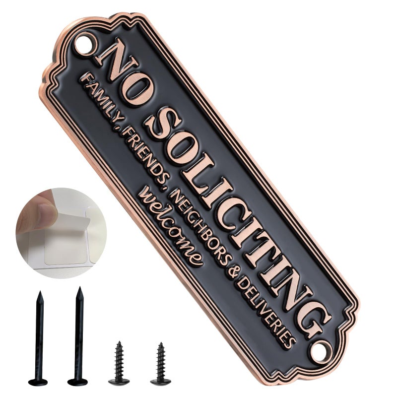 Frohllia Brass No Soliciting Sign - Elegant No Soliciting Sign for House, Handmade Wall Plaque for Home & Office, Traditional Door Decor for House, Business, Front Porch - Easy to Install (Brass color) - Image 1