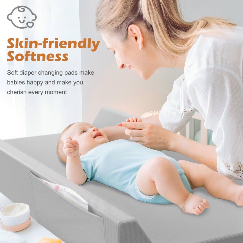 JVEOO Vegan Leather Baby Changing Pad, Waterproof & Wipeable Soft Diaper Changing Mat 32" x 16.6" Comfortable Infant Changing Station for Dresser & Table - Image 5