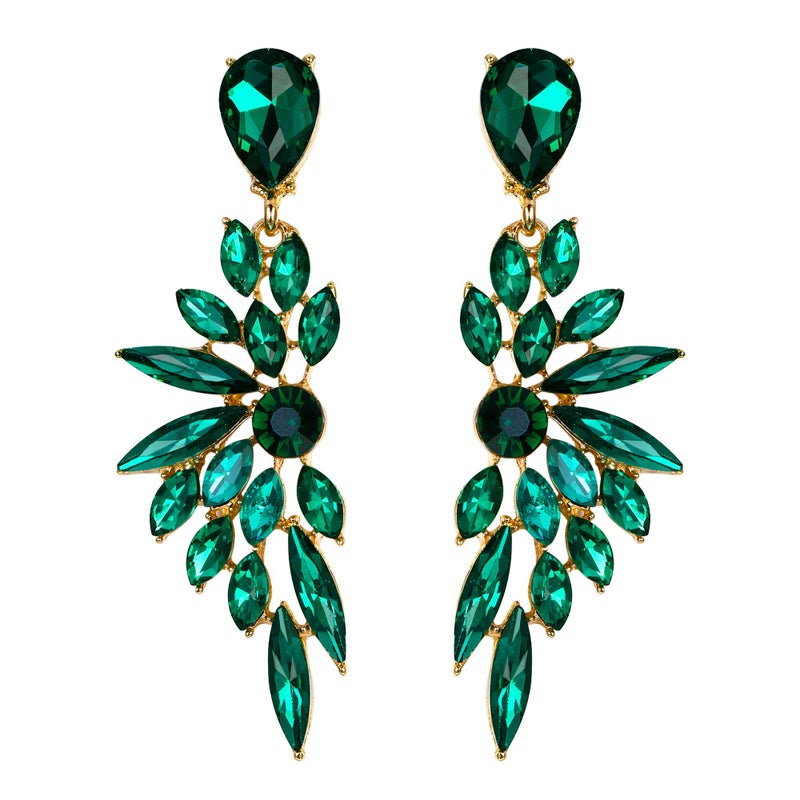 BriLove Women's Wedding Bridal Crystal Teardrop Multi Marquise Cluster Bling Dangle Earrings Emerald Color - Image 1