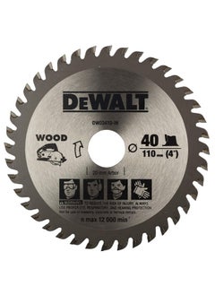 DEWALT DEWALT DW03410 110mm 40T TCT Circular Saw Blade for cutting MDF Plywood and Laminated Wood  - Image 1