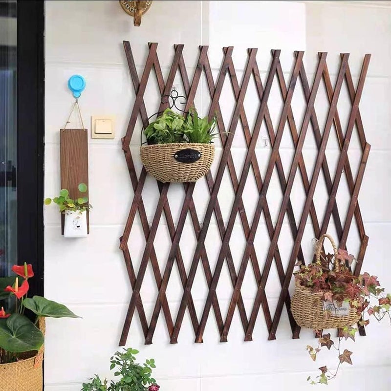 LINGWEI Portable Expandable Wooden Garden Fence - Wicker Style for Home Wall Hanging, Plant Trellis Frame (Brown, 105cm) - Image 1