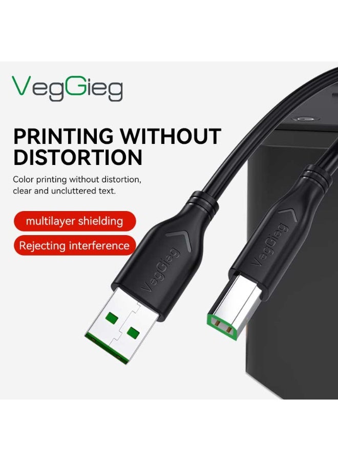 فيج جيج كابل طابعة USB A إلى USB B 2.0، نحاس خالٍ من الأكسجين، سرعة عالية 480 ميجابت في الثانية، أسود، 10 متر - Image 2