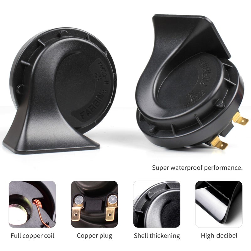 FARBIN Horns Auto Horn 12V Car Horn Loud Dual-Tone Waterproof Electric Snail Horns Kit Universal for Any 12V Vehicles Black (Black horn, 12v) - Image 4