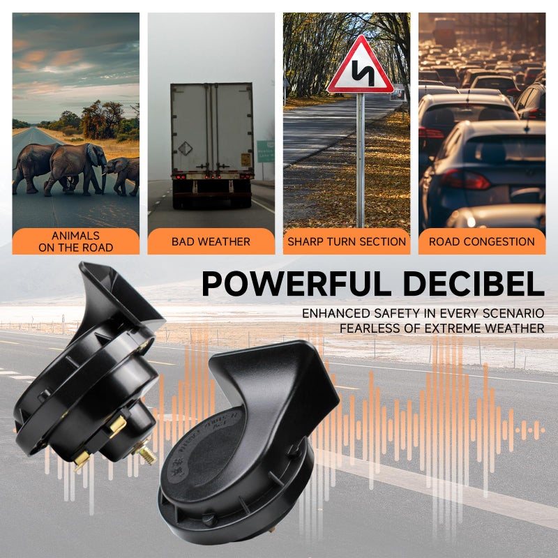 FARBIN Horns Auto Horn 12V Car Horn Loud Dual-Tone Waterproof Electric Snail Horns Kit Universal for Any 12V Vehicles Black (Black horn, 12v) - Image 2