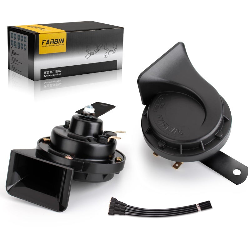 FARBIN Horns Auto Horn 12V Car Horn Loud Dual-Tone Waterproof Electric Snail Horns Kit Universal for Any 12V Vehicles Black (Black horn, 12v) - Image 1