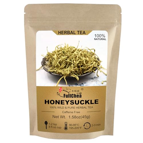 FullChea - 100% Pure Natural Dried Honeysuckle - Jin Yin Hua Honeysuckle Tea - Premium Flower Herbal Tea - 1.58oz/45g - Image 1